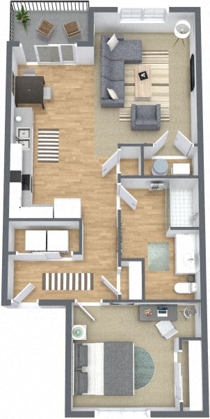 Floor plan for 1 bed, 1 bath, 771 sqft